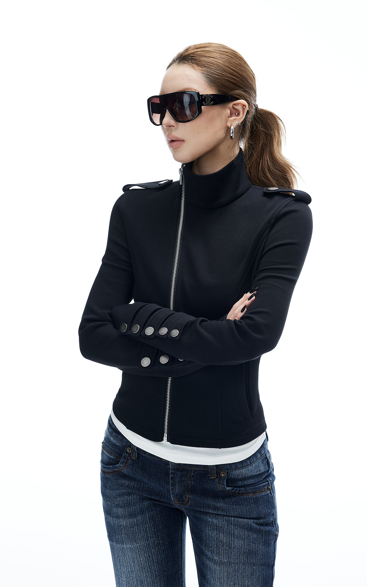 IAMXIAA Veste cintrée à fermeture éclair asymétrique