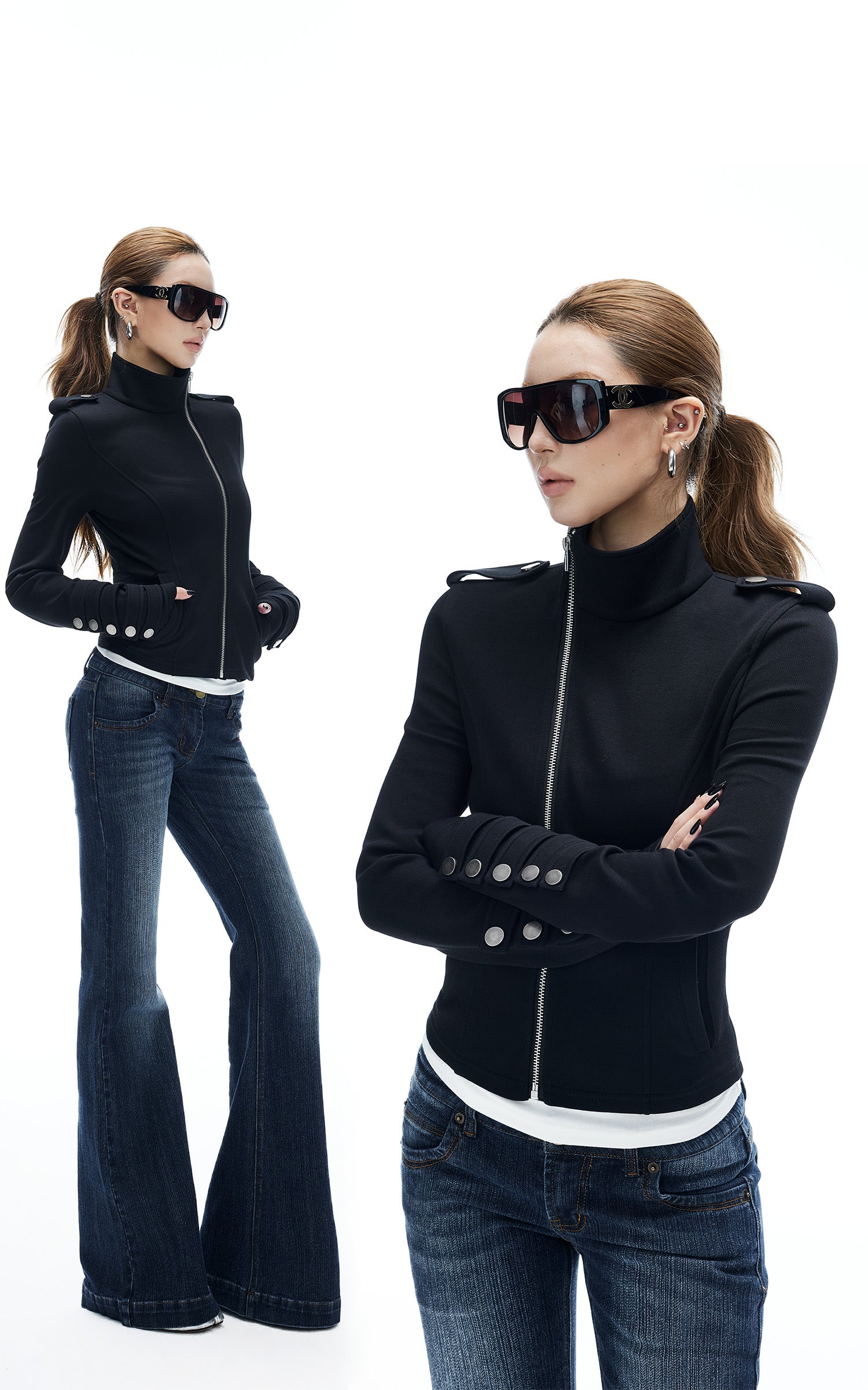 IAMXIAA Veste cintrée à fermeture éclair asymétrique