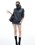 IAMXIAA Button Neck Oversized Knit Sweater