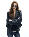 IAMXIAA Faux Leather Moto Jacket Cropped Fit with Zipper Details