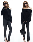 IAMXIAA Coated Skinny Leather Pants High Shine Slim Fit Trousers
