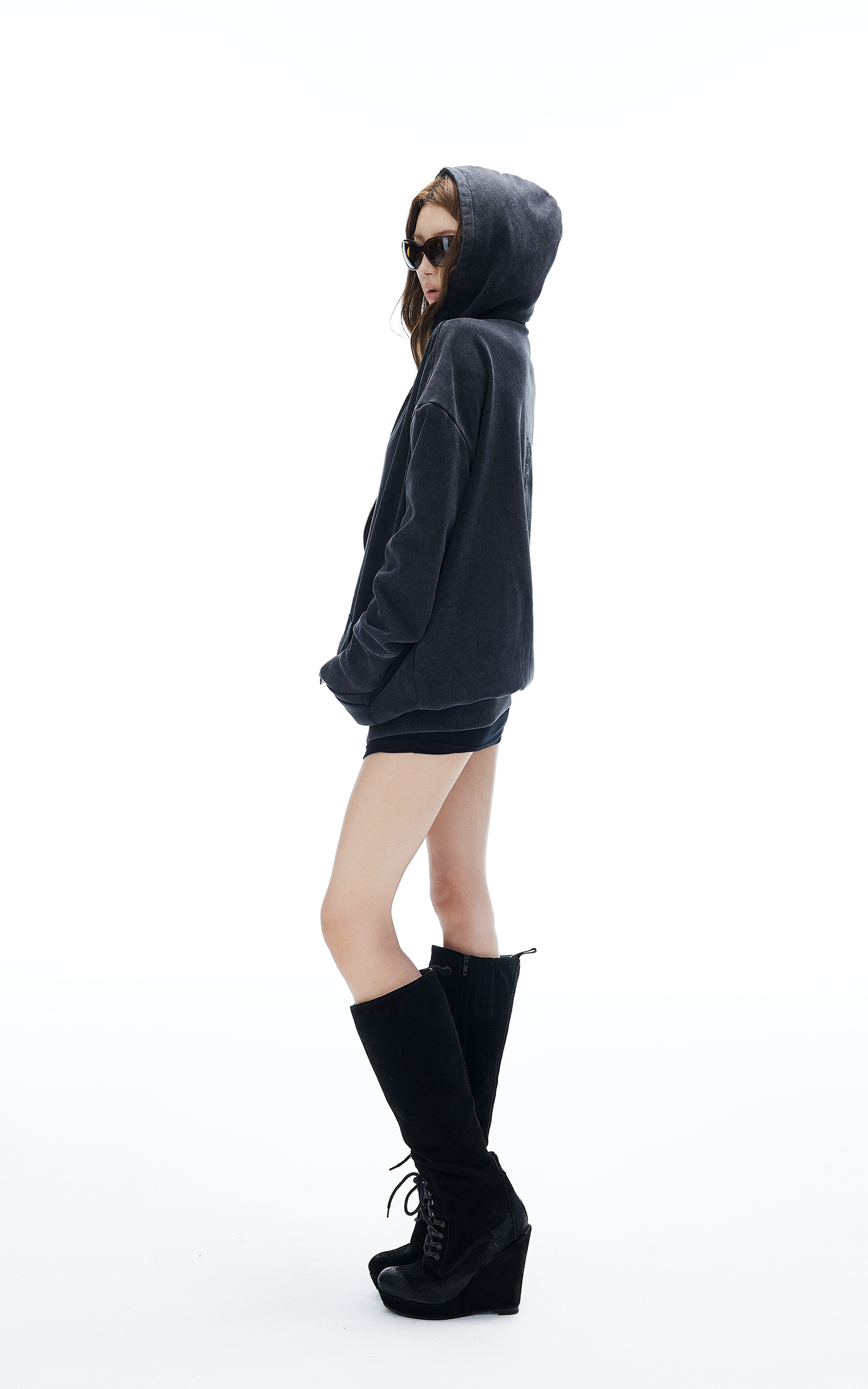 IAMXIAA Washed Zip Up Hoodie Jacket with Oversized Fit