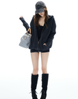 IAMXIAA Washed Zip Up Hoodie Jacket with Oversized Fit