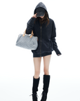 IAMXIAA Washed Zip Up Hoodie Jacket with Oversized Fit