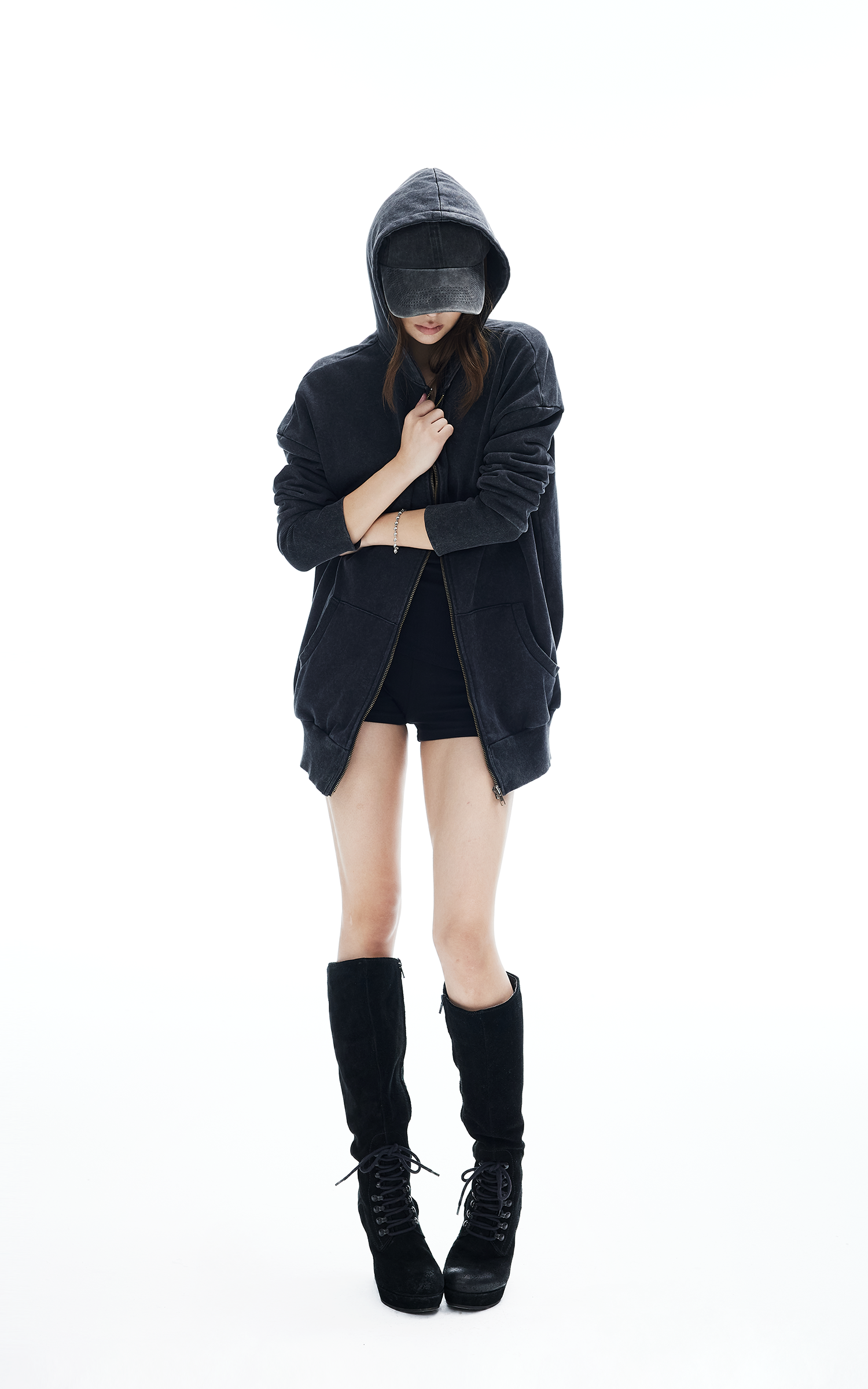 IAMXIAA Washed Zip Up Hoodie Jacket with Oversized Fit