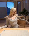 Rase le sol Grey Knit Sheer Long Sleeve Top with Minimalist Bra Layered Set