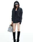 IAMXIAA Washed Zip Up Hoodie Jacket with Oversized Fit