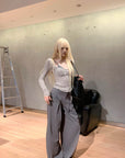 Rase le sol Pantalon large plissé taille haute