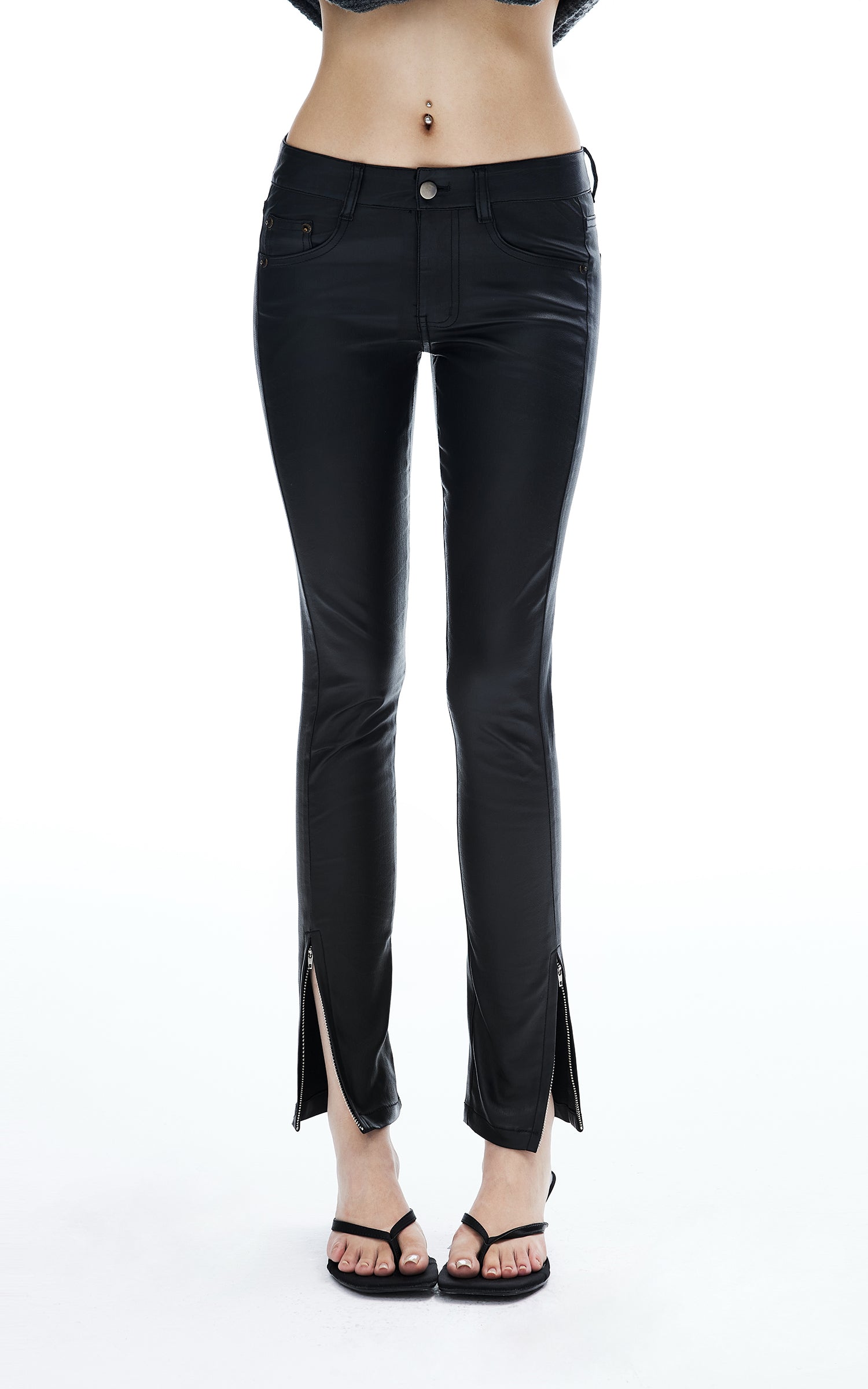 IAMXIAA Coated Skinny Leather Pants High Shine Slim Fit Trousers