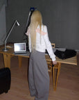 Rase le sol Pantalon large plissé taille haute