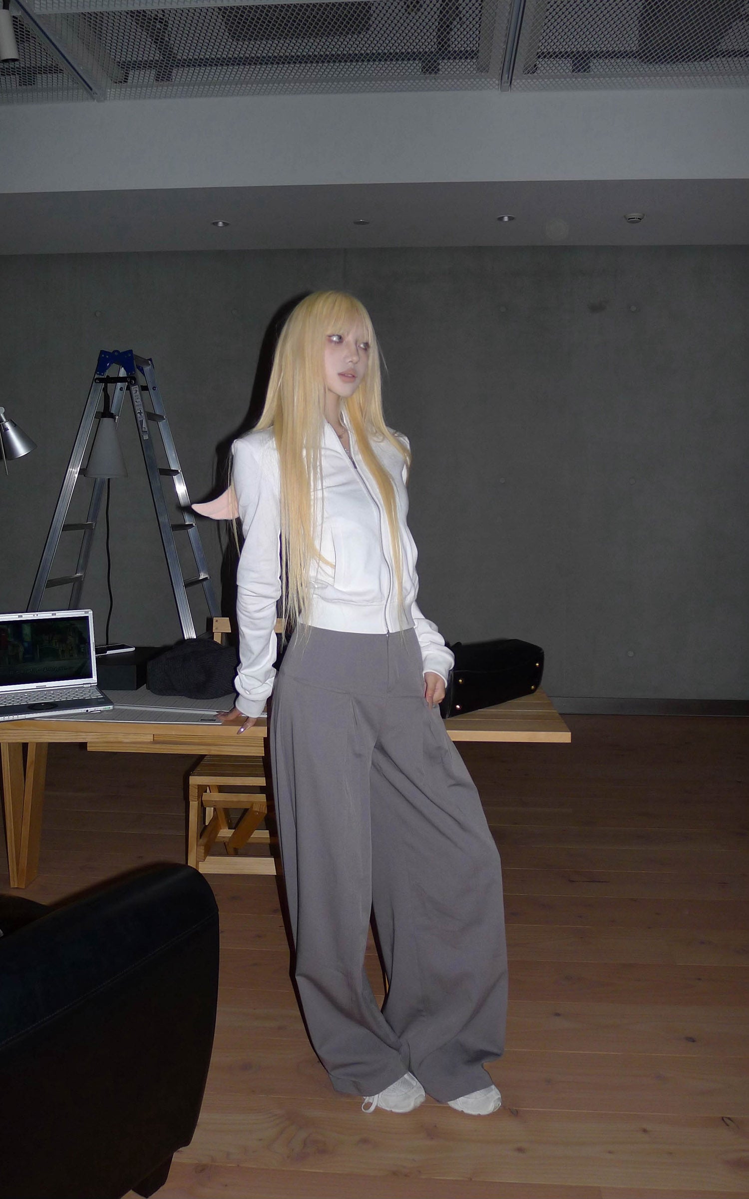 Rase le sol Pantalon large plissé taille haute