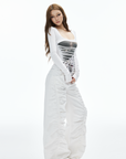 IAMXIAA Cut Out Long Sleeve Top Slim Fit Graphic Print Tee