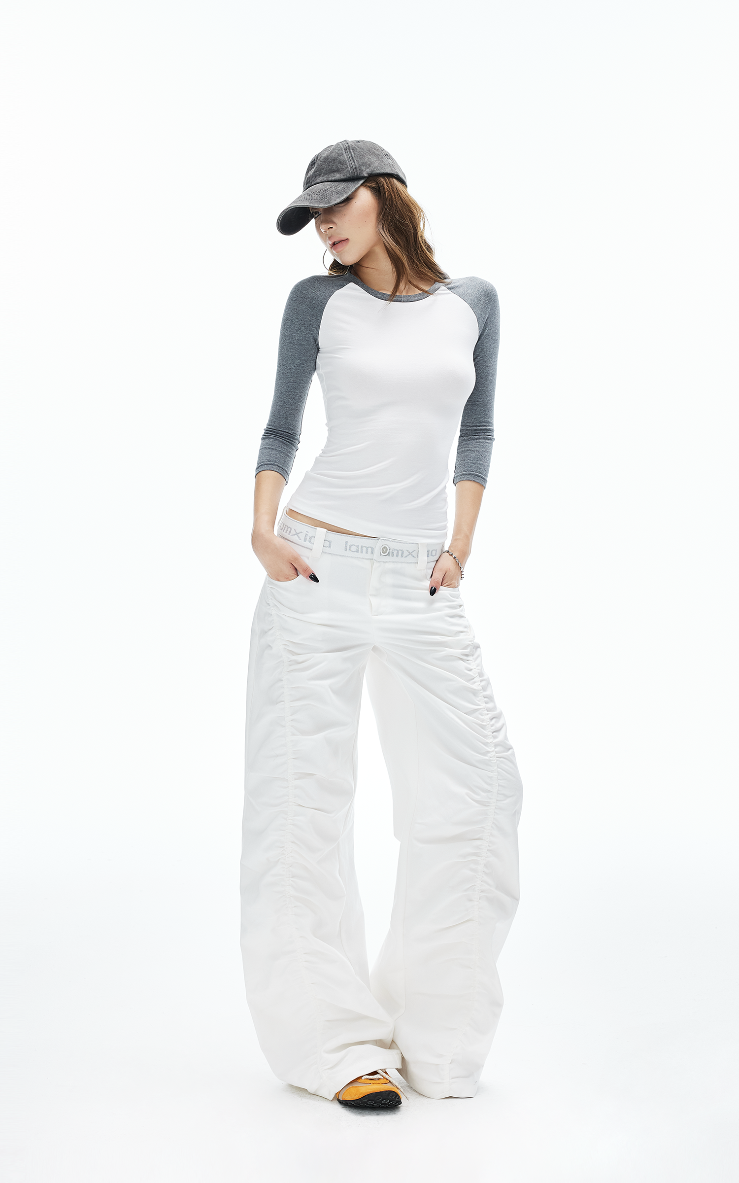 IAMXIAA Ruched Wide Leg Pants High Waist Casual Trousers