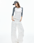 IAMXIAA Ruched Wide Leg Pants High Waist Casual Trousers