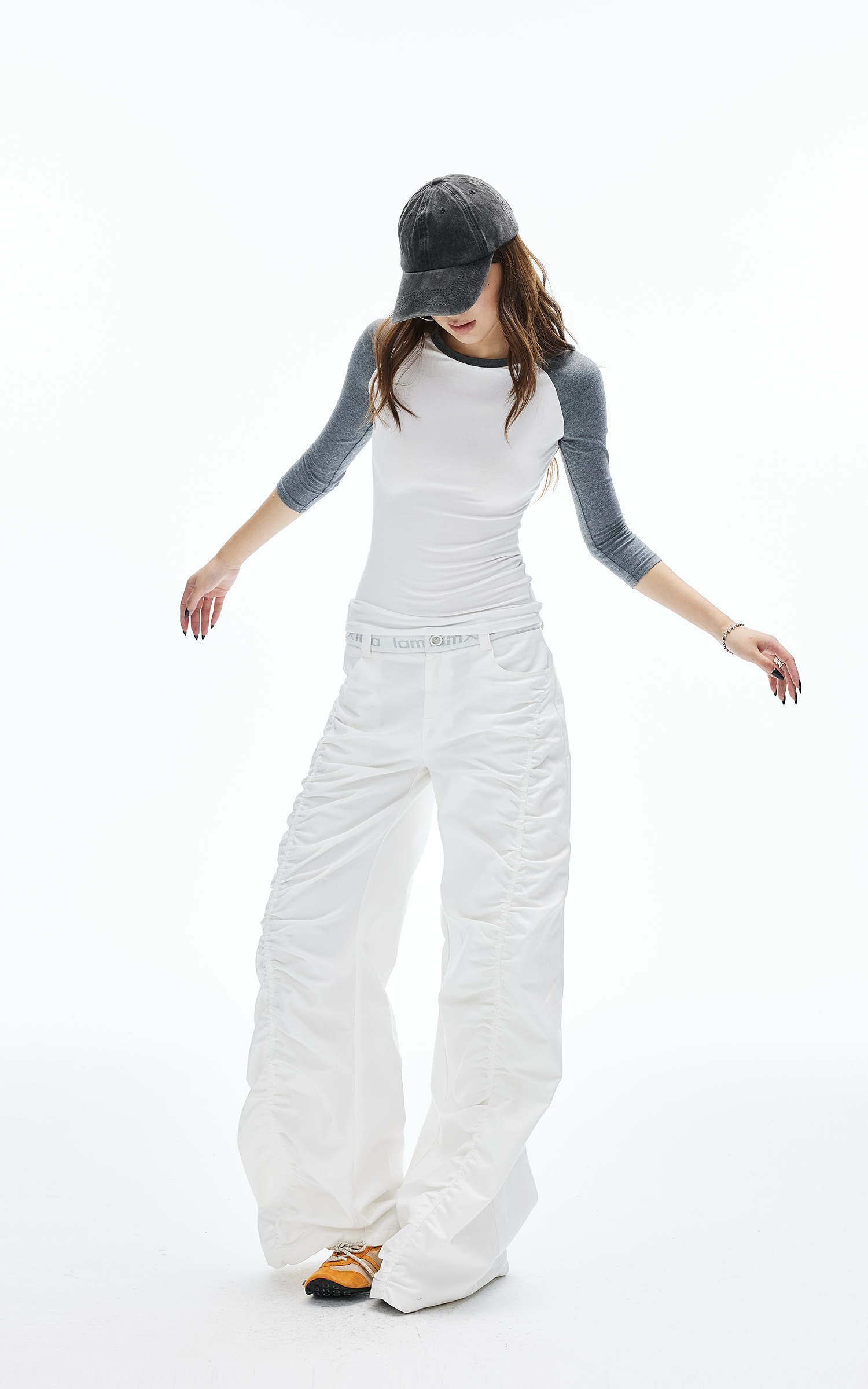 IAMXIAA Ruched Wide Leg Pants High Waist Casual Trousers