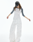 IAMXIAA Ruched Wide Leg Pants High Waist Casual Trousers