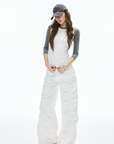 IAMXIAA Ruched Wide Leg Pants High Waist Casual Trousers