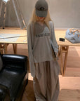 Rase le sol グレー フード付き プリント 長袖Tシャツ