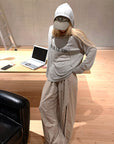Rase le sol グレー フード付き プリント 長袖Tシャツ
