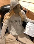 Rase le sol グレー フード付き プリント 長袖Tシャツ