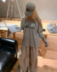 Rase le sol グレー フード付き プリント 長袖Tシャツ