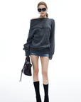 IAMXIAA Button Neck Oversized Knit Sweater