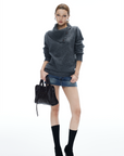 IAMXIAA Button Neck Oversized Knit Sweater