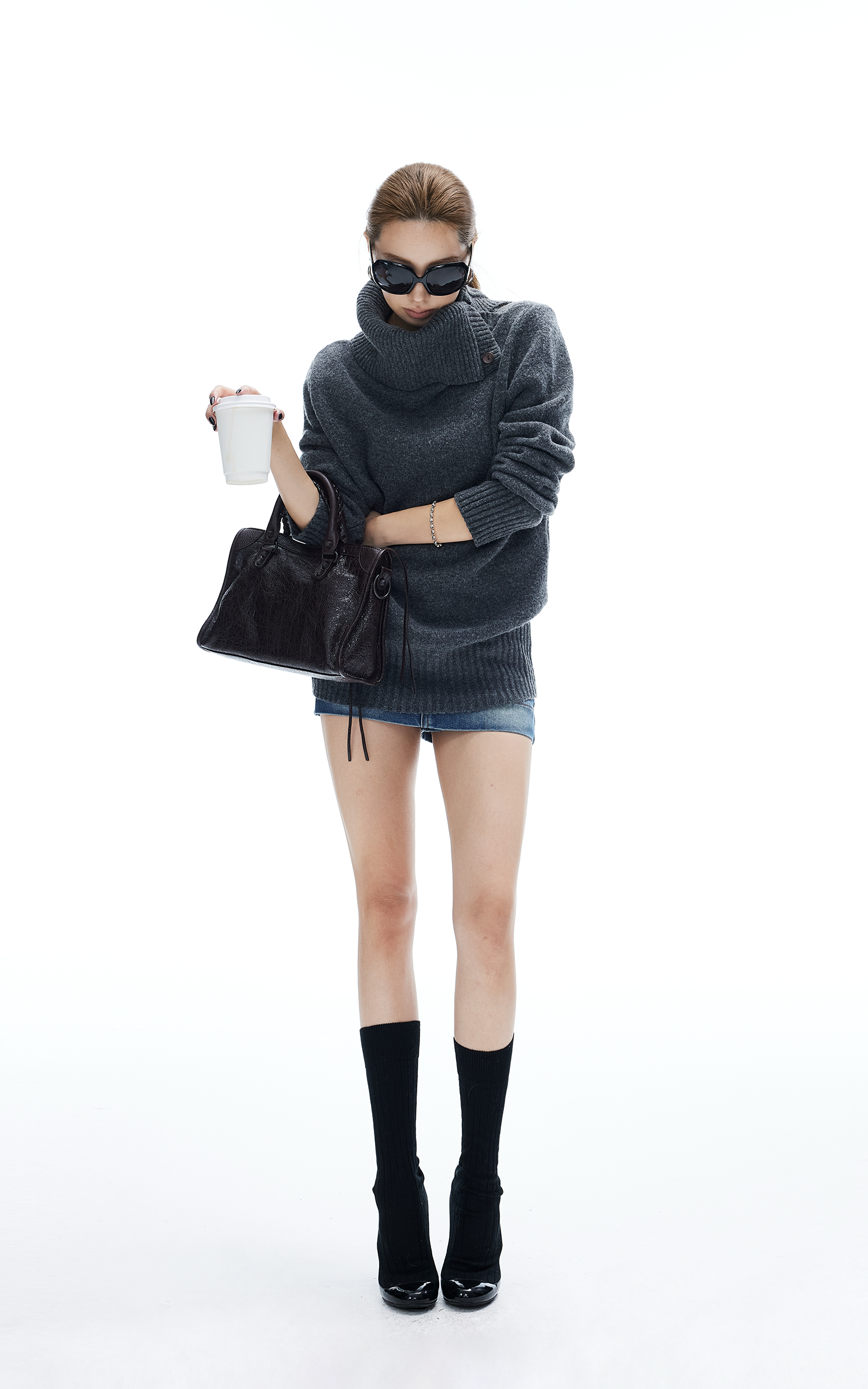IAMXIAA Button Neck Oversized Knit Sweater