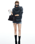 IAMXIAA Button Neck Oversized Knit Sweater