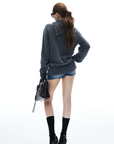 IAMXIAA Button Neck Oversized Knit Sweater