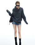 IAMXIAA Button Neck Oversized Knit Sweater
