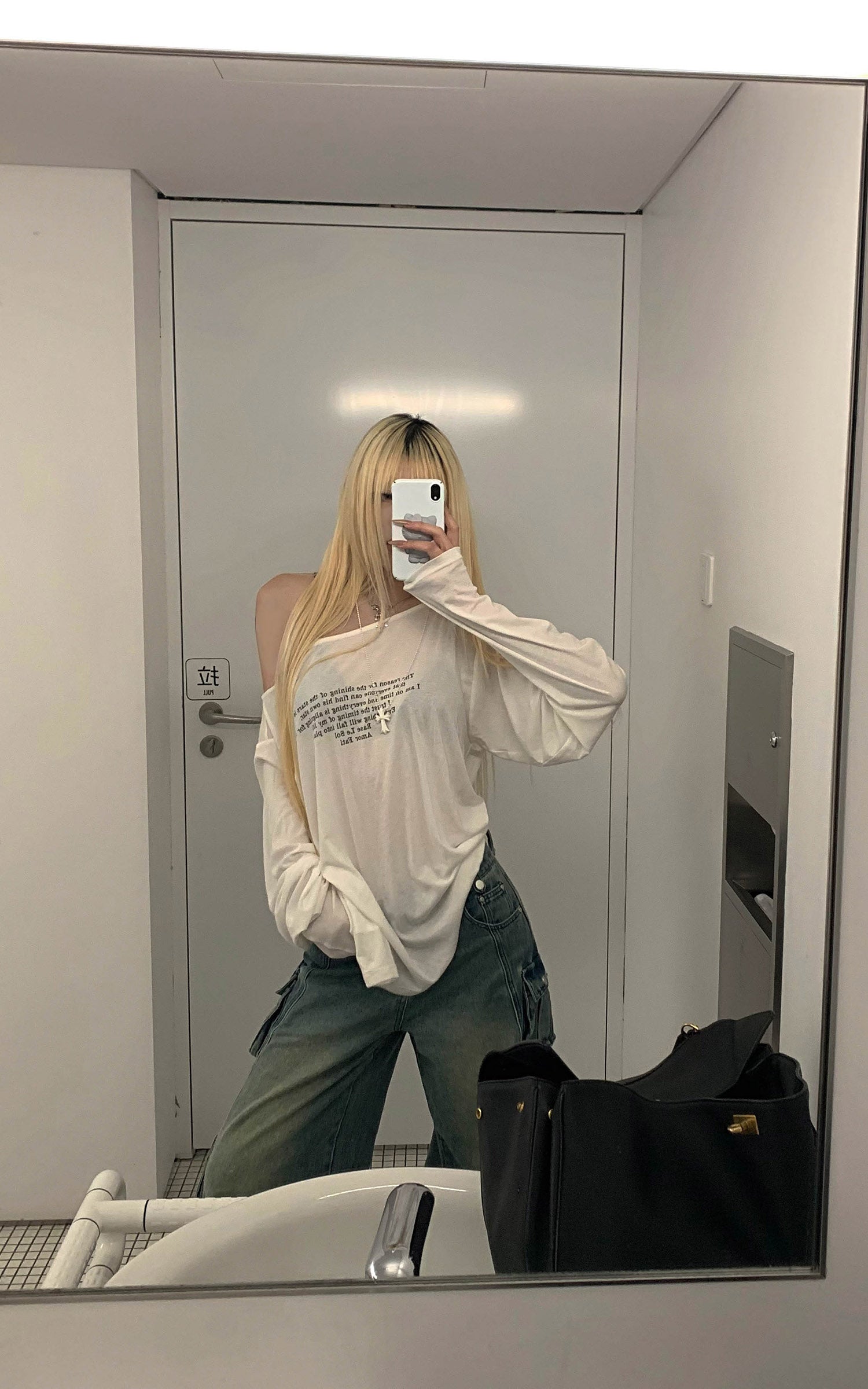 Rase le sol Semi-Sheer Long Sleeve Tee with Quote Print + Minimal Triangle Bra Set