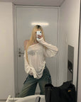Rase le sol Semi-Sheer Long Sleeve Tee with Quote Print + Minimal Triangle Bra Set