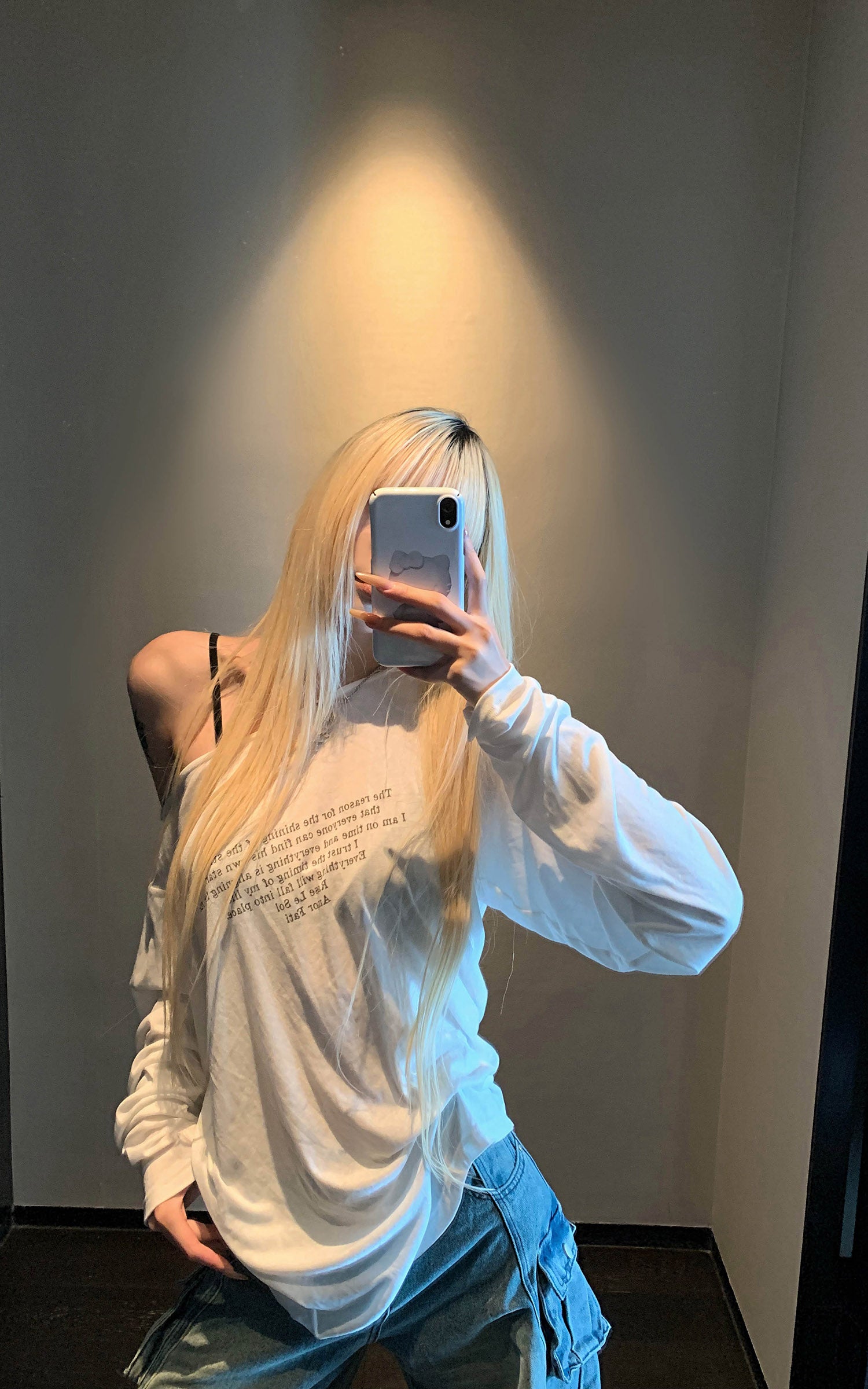Rase le sol Semi-Sheer Long Sleeve Tee with Quote Print + Minimal Triangle Bra Set