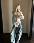 Rase le sol Semi-Sheer Long Sleeve Tee with Quote Print + Minimal Triangle Bra Set