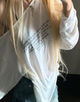 Rase le sol Semi-Sheer Long Sleeve Tee with Quote Print + Minimal Triangle Bra Set