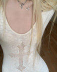 Rase le sol Hollow Cross Knit Maxi Dress