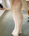 Rase le sol Hollow Cross Knit Maxi Dress