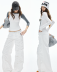 IAMXIAA Ruched Wide Leg Pants High Waist Casual Trousers