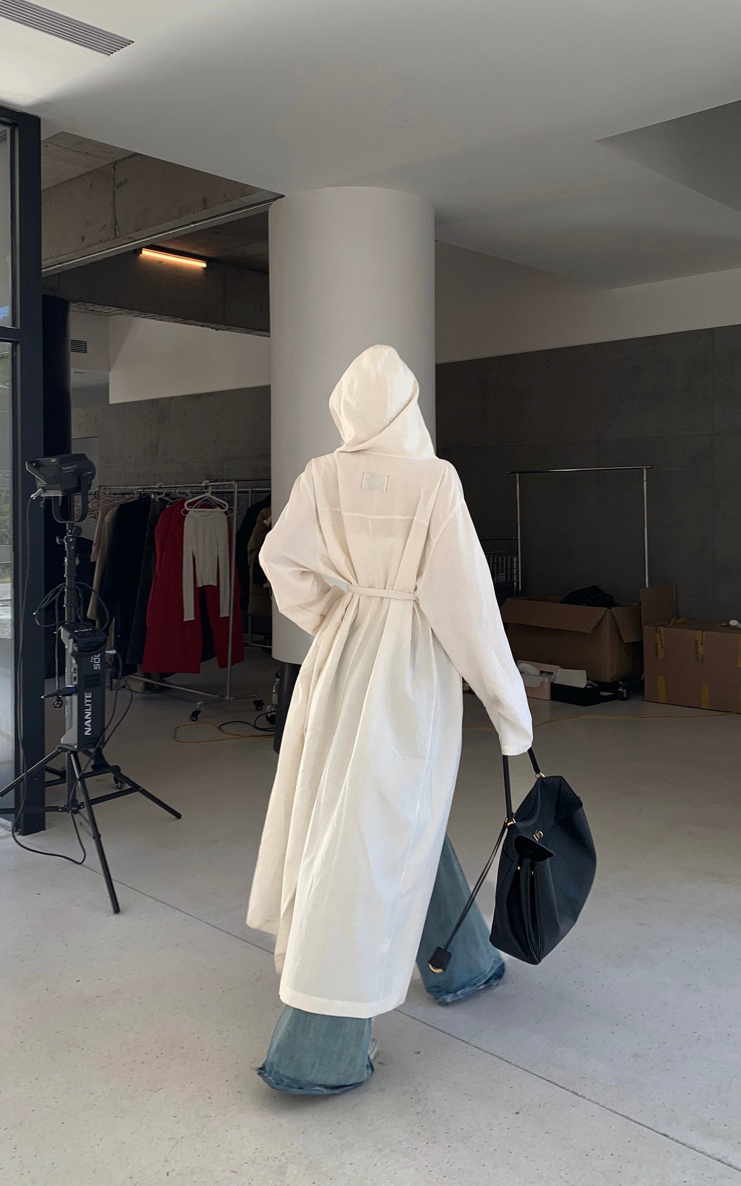 Rase le sol Hooded Long Coat with Adjustable Waist Belt