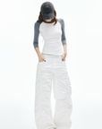 IAMXIAA Ruched Wide Leg Pants High Waist Casual Trousers