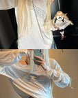 Rase le sol Semi-Sheer Long Sleeve Tee with Quote Print + Minimal Triangle Bra Set