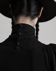 DOINDULGE High Neck Ruched Long Sleeve Top with Draped Front Detail