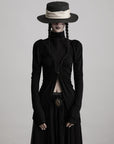 DOINDULGE High Neck Ruched Long Sleeve Top with Draped Front Detail