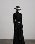 DOINDULGE High Neck Ruched Long Sleeve Top with Draped Front Detail