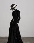 DOINDULGE High Neck Ruched Long Sleeve Top with Draped Front Detail