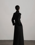DOINDULGE Double Breasted Long Coat with Pinstripe and Contrast Lining