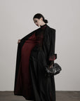 DOINDULGE Double Breasted Long Coat with Pinstripe and Contrast Lining