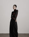 DOINDULGE Sheer Textured Turtleneck Top