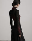 DOINDULGE Sheer Textured Turtleneck Top